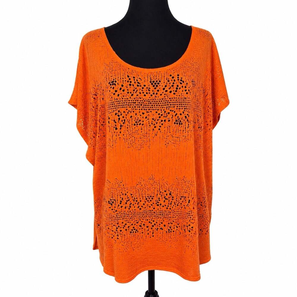Chaus Sport Orange Fishnet Mesh Stretch Short Sleeve Cover Up Top Womens Size XL